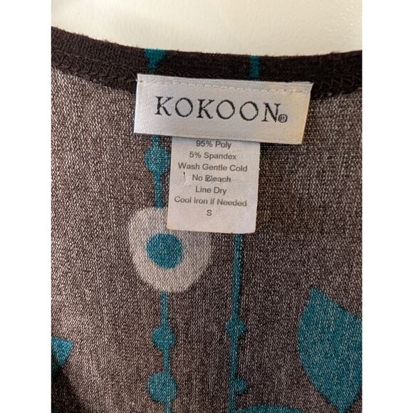 Kokoon Brown Turquoise Floral Print Twist Front Dress 3/4 Sleeve Small - Picture 4 of 6